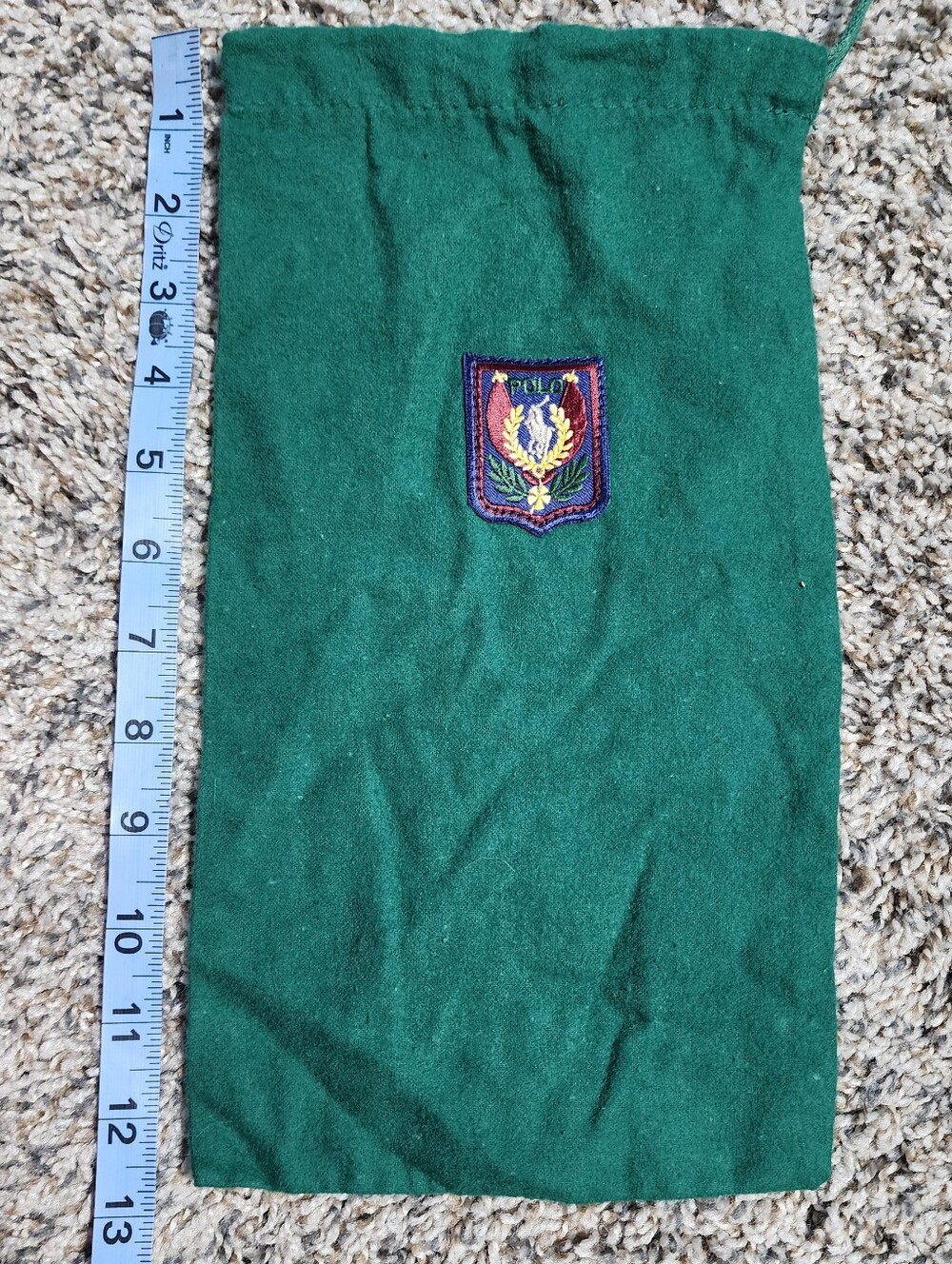 Vintage Polo Ralph Lauren Green Flannel Drawstring Shoe Dust Bag Crest Patch 90s